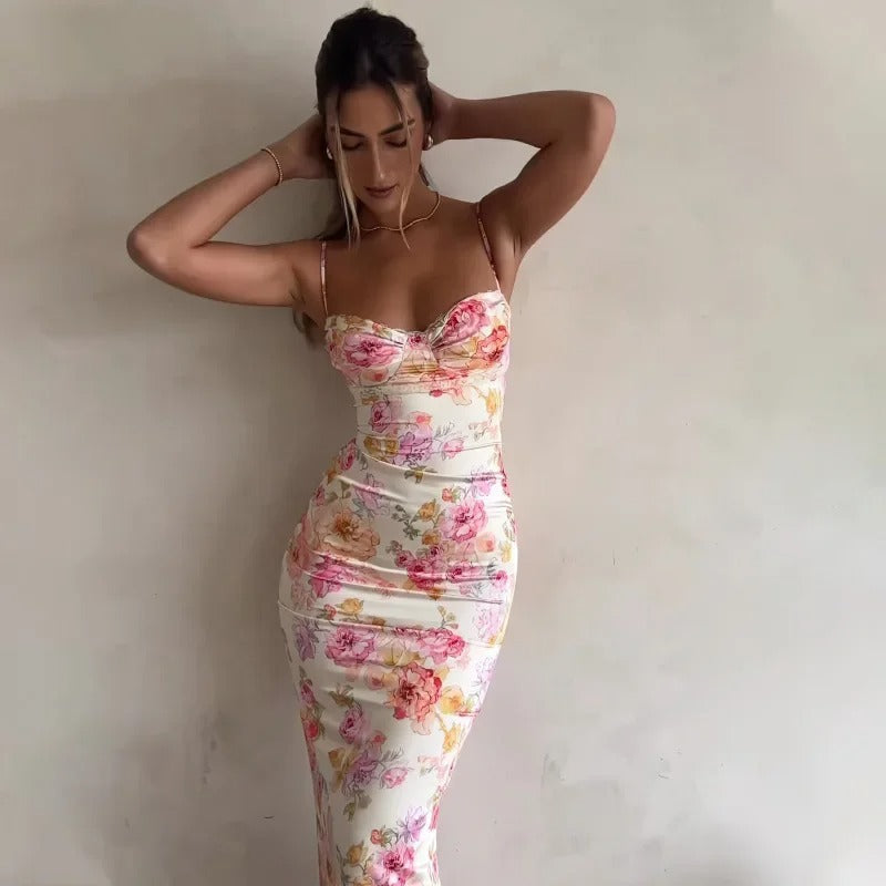 Robe Longue Fleurie avec Détails en Dentelle 1