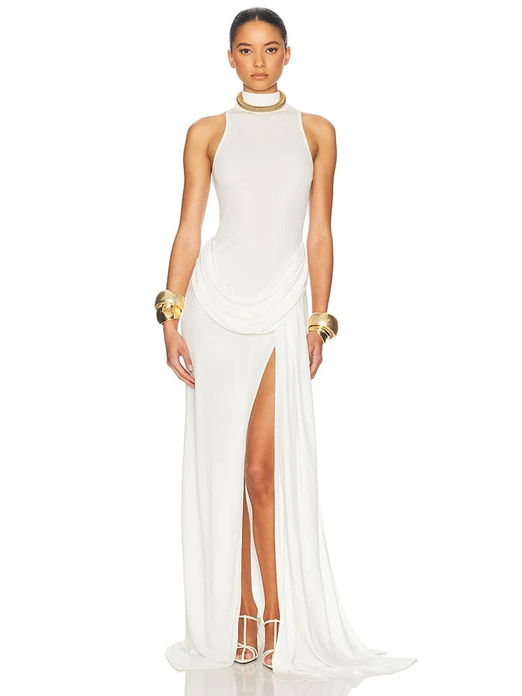 Robe Maxi Femme Col Roulé Épaules Dénudées Fendue 4