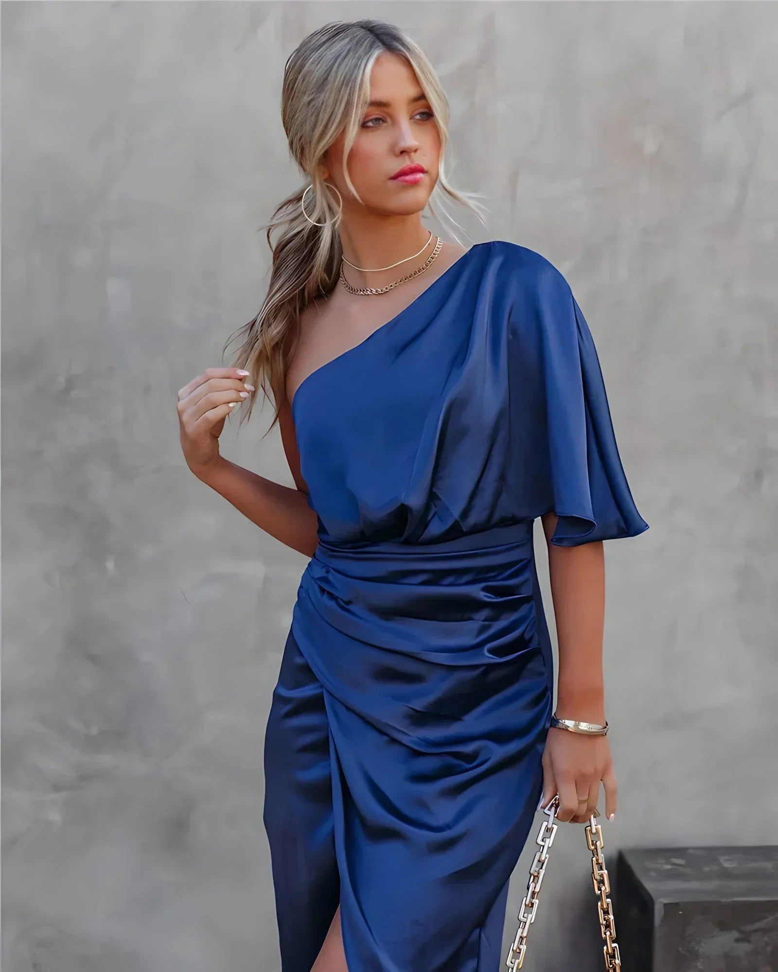 Robe Midi Asymétrique Drapée pour Femmes 10