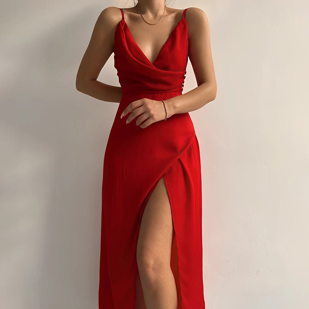 Robe Midi Femme Chic en Coton avec Fente Haute 3