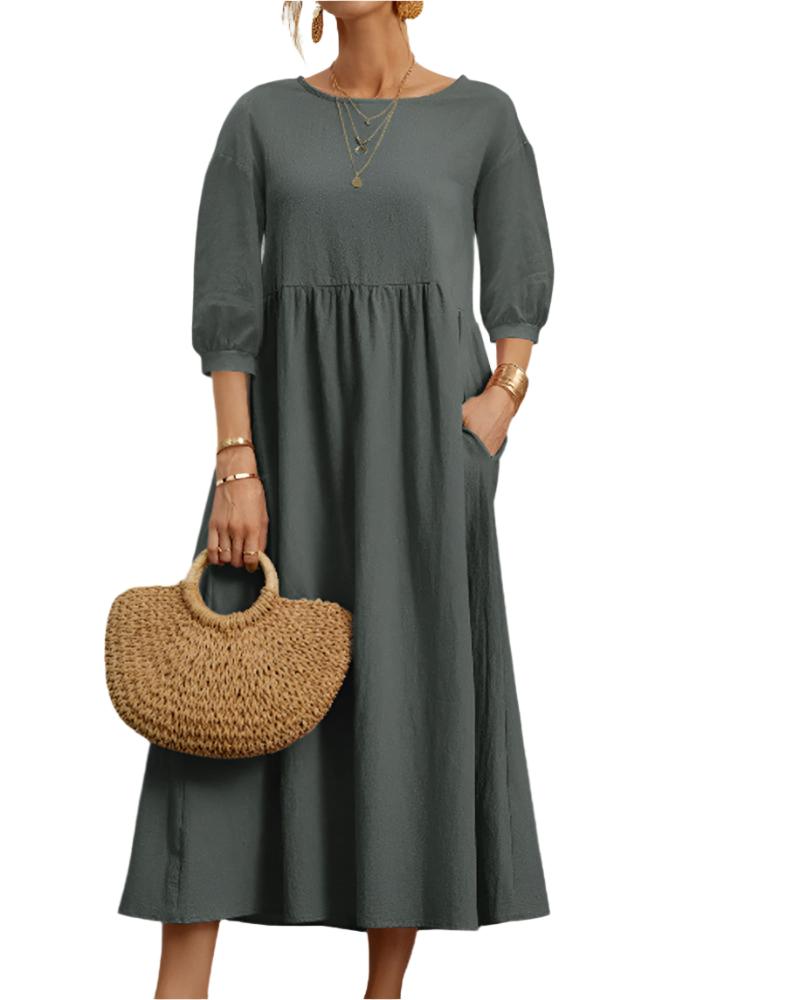 Robe Midi à Manches Lanternes pour Femmes 1