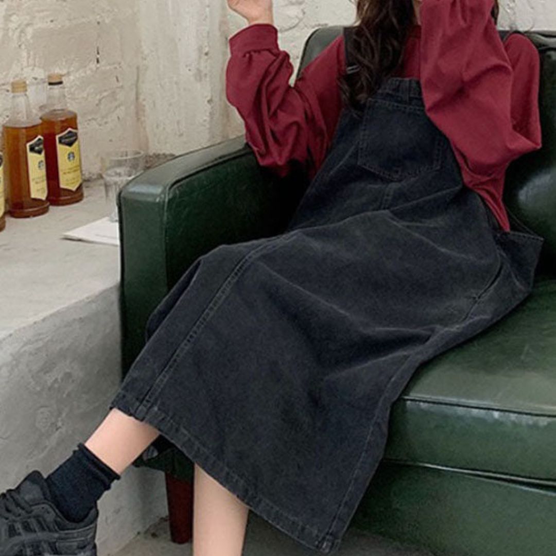 Robe Salopette Décontractée Style Rétro avec Détails Patchwork 8