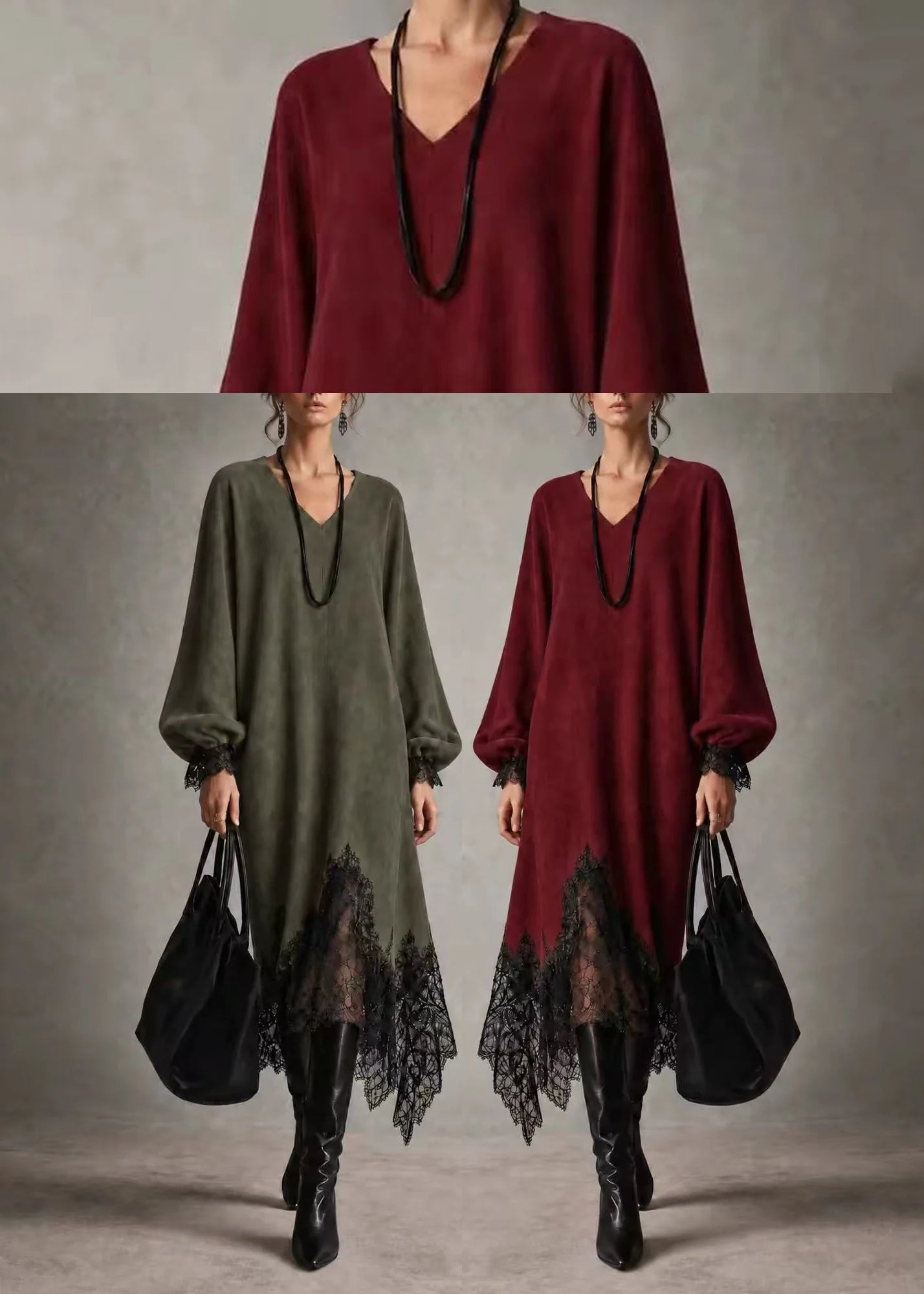 Robe asymétrique pour femme à col V avec patchwork dentelle 4