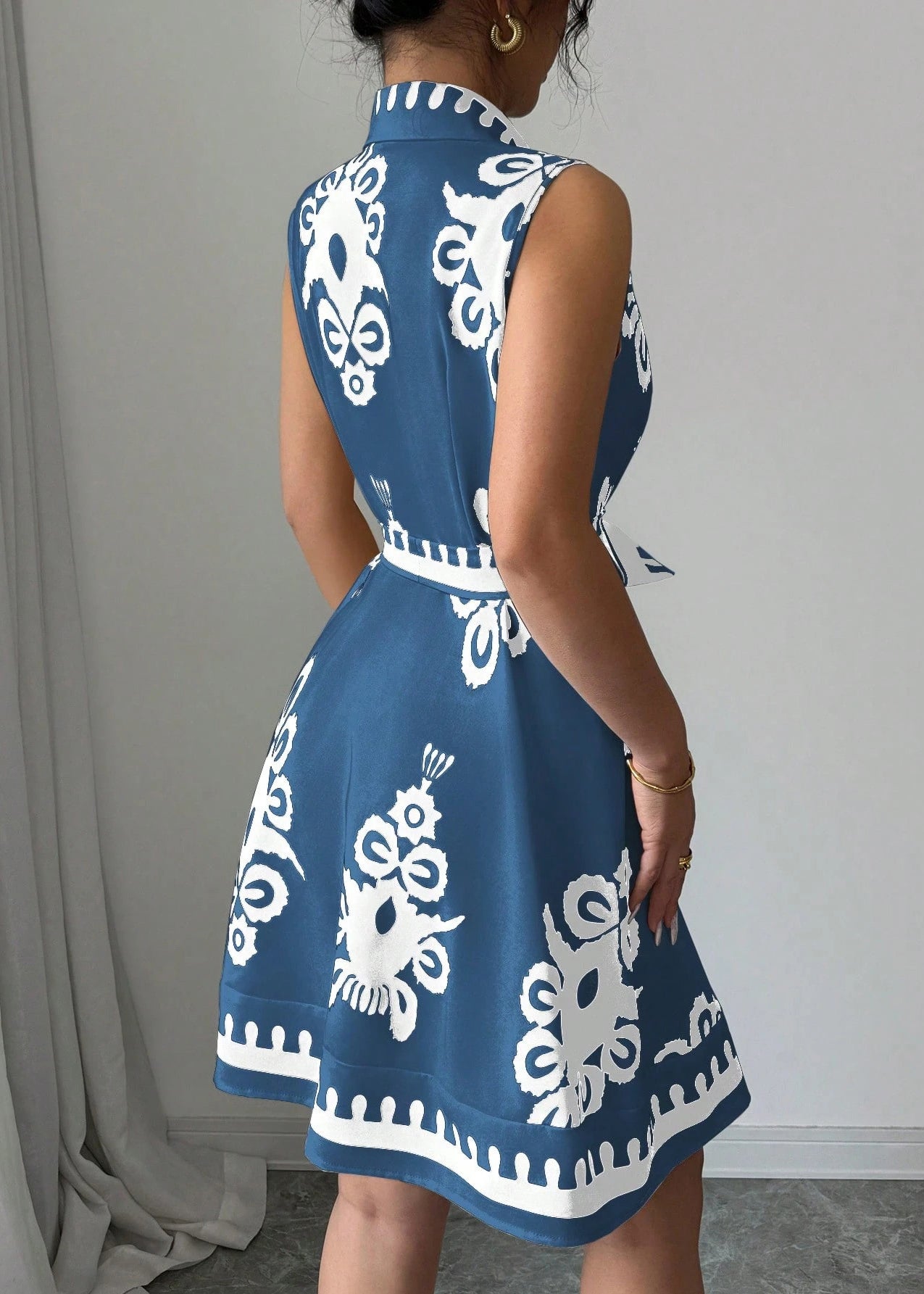Robe chemise femme style bohème à nouer à la taille 3
