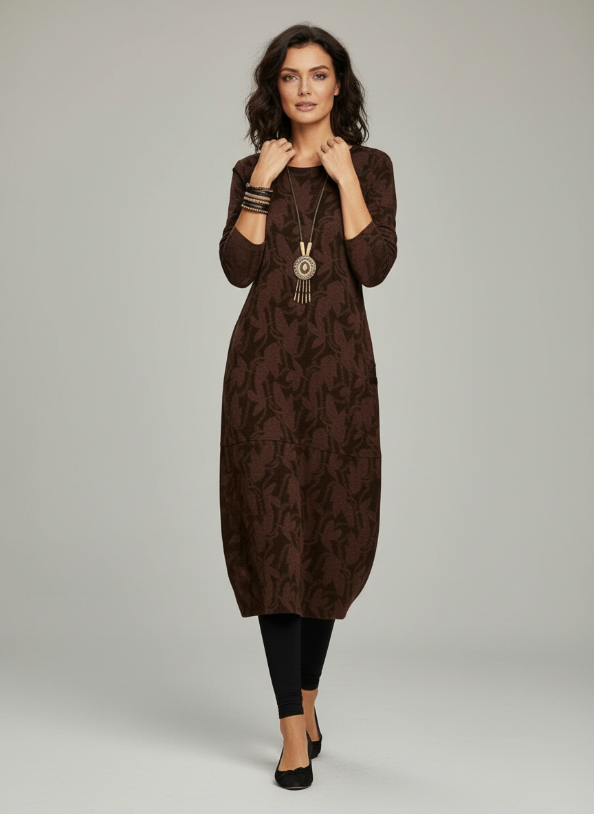 Robe d'Hiver Femme Imprimée à Manches Longues avec Poches Fonctionnelles 4