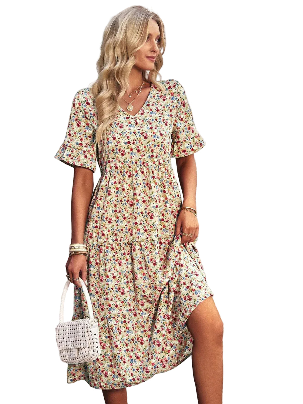 Robe d'été Femme Col en V Imprimé Floral 0