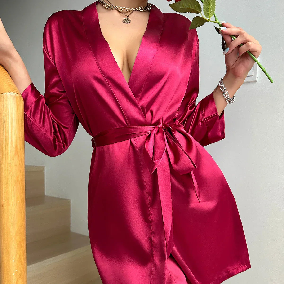 Robe de Chambre Femme Légère avec Laçage Chic 1