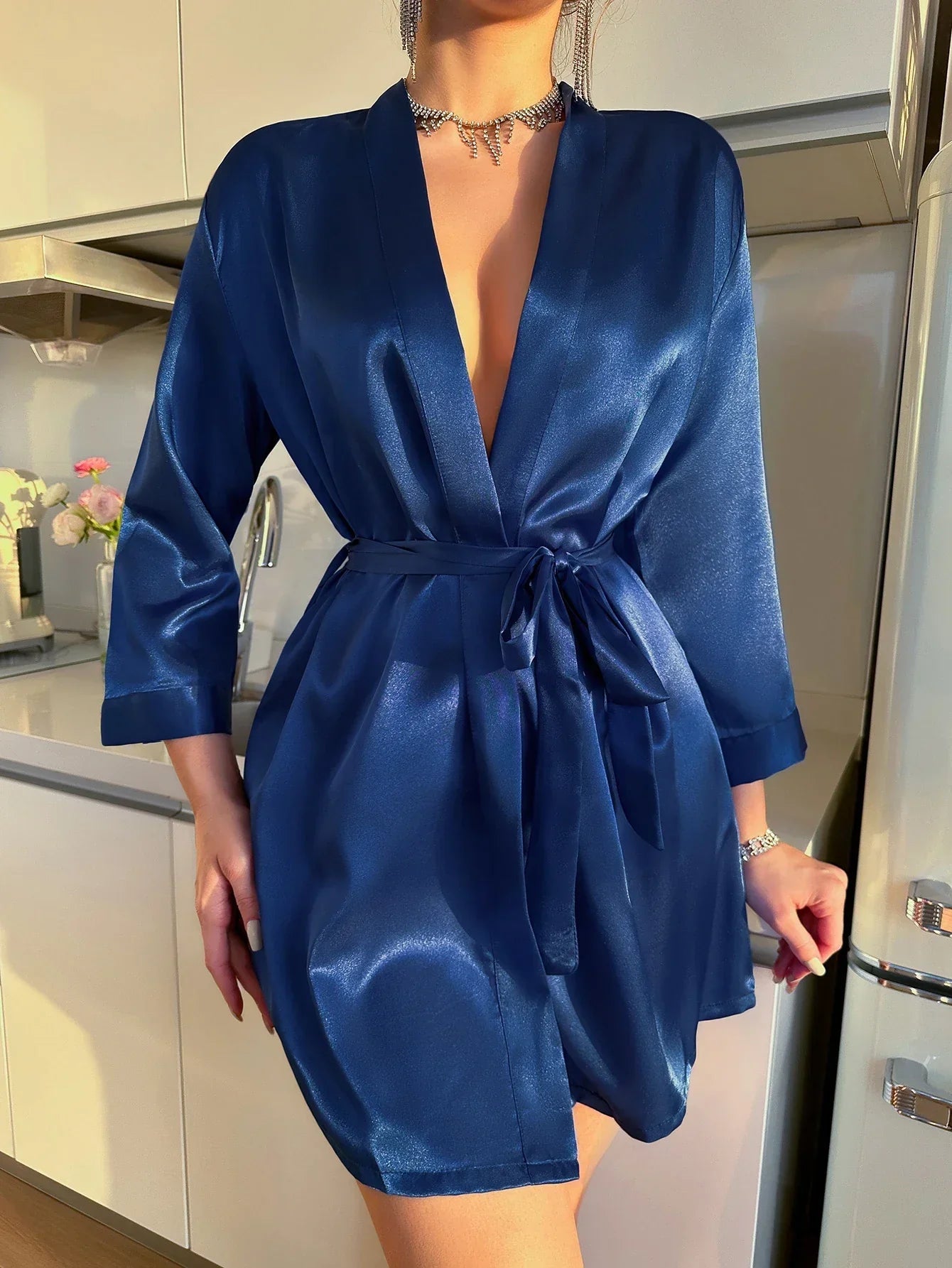 Robe de Chambre Femme Légère avec Laçage Chic 6