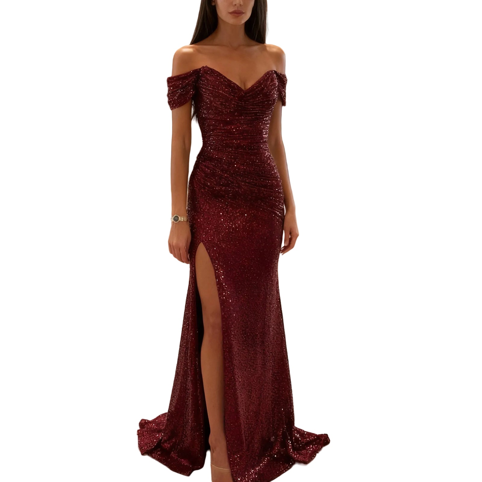 Robe de Soirée Femme Épaules Dénudées avec Sequins 0
