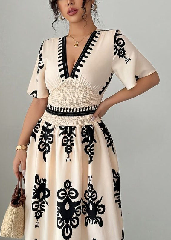 Robe de soirée femme à col en V manches courtes imprimée 4