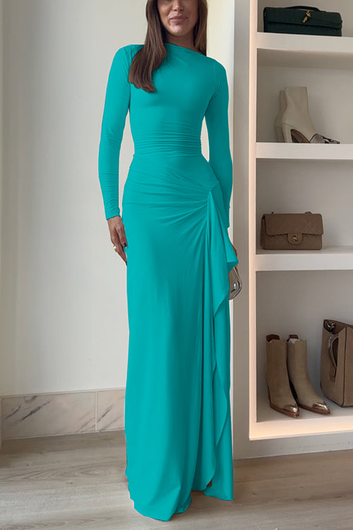Robe de soirée longue drapée avec fente 10