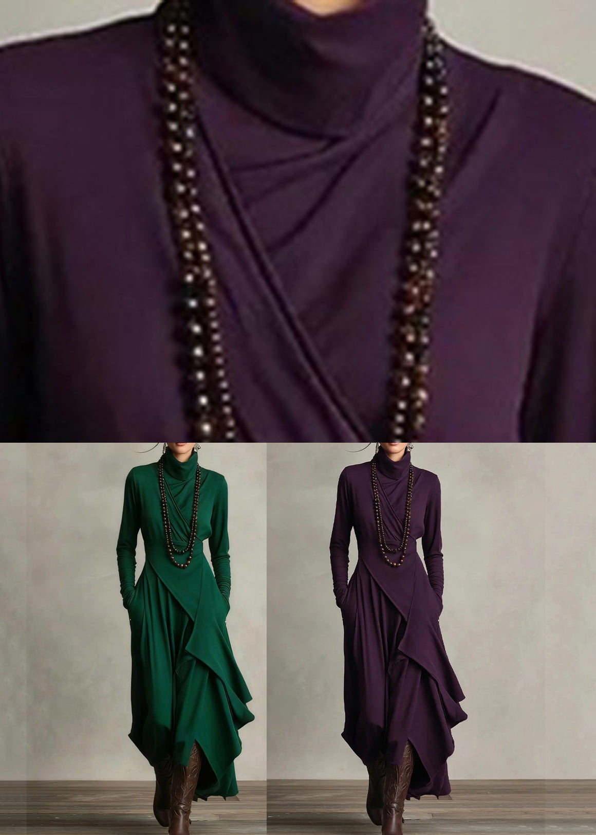 Robe longue à poches asymétriques manches longues pour femmes 4