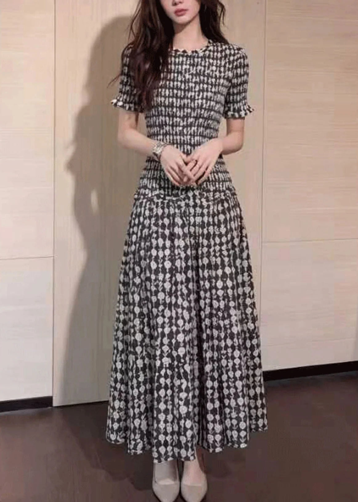 Robe longue femme à carreaux coupe ajustée 1
