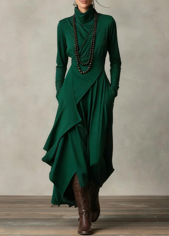 Robe longue femme col roulé patchwork automnale 2