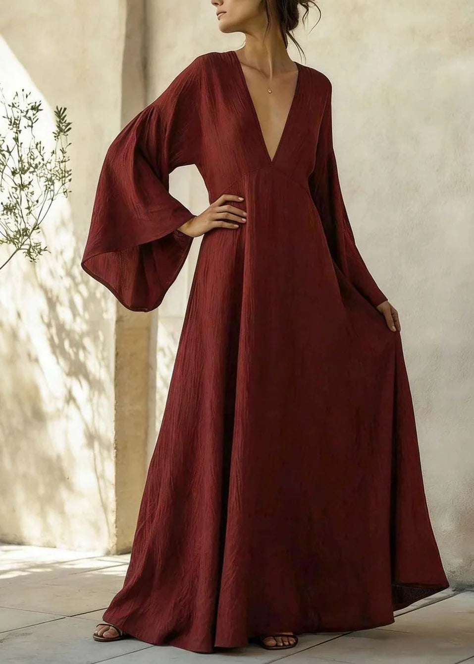 Robe longue patchwork à manches évasées pour femme 1