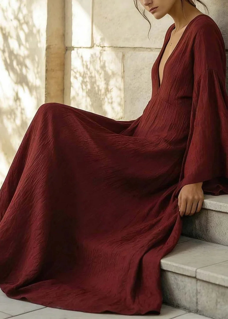 Robe longue patchwork à manches évasées pour femme 2