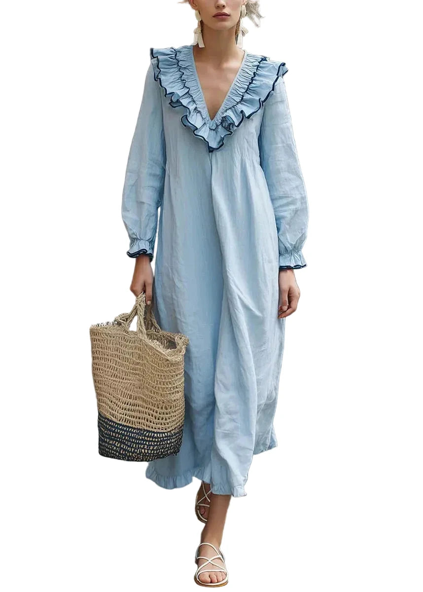 Robe maxi femme style bohème à volants automnale 0