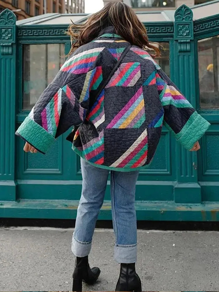 Veste Femme Rembourrée Élégante Rayée en Polyester 4