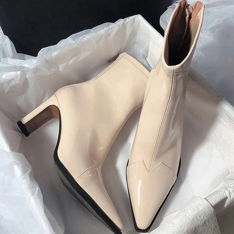 Bottes Femme Élégantes à Nez Pointu en Cuir Artificiel 2