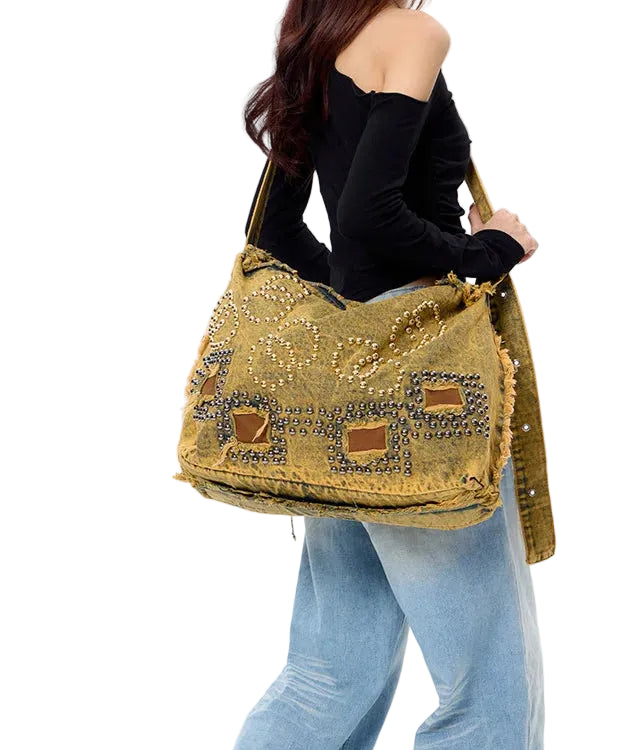 Sac bandoulière femme en denim style original grande capacité 2