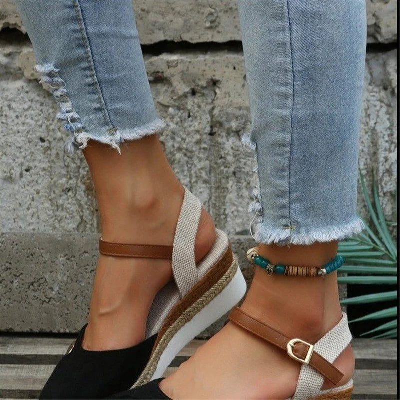 Sandales Femme Confortables à Talon Élevé Bout Fermé Semelle Compensée 5