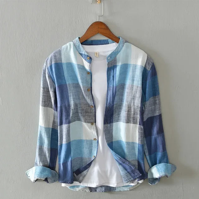 Chemise Homme À Carreaux Intemporelle En Mélange De Coton Et Lin 3