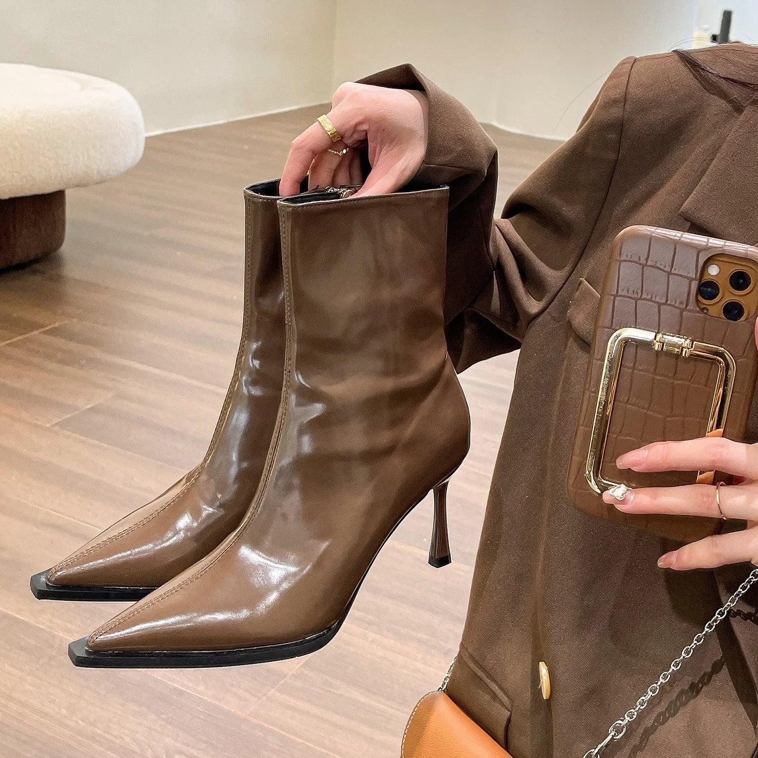 Variant image for Bottes Pour Femmes Élégantes En Cuir Synthétique À Talon Étroit-11