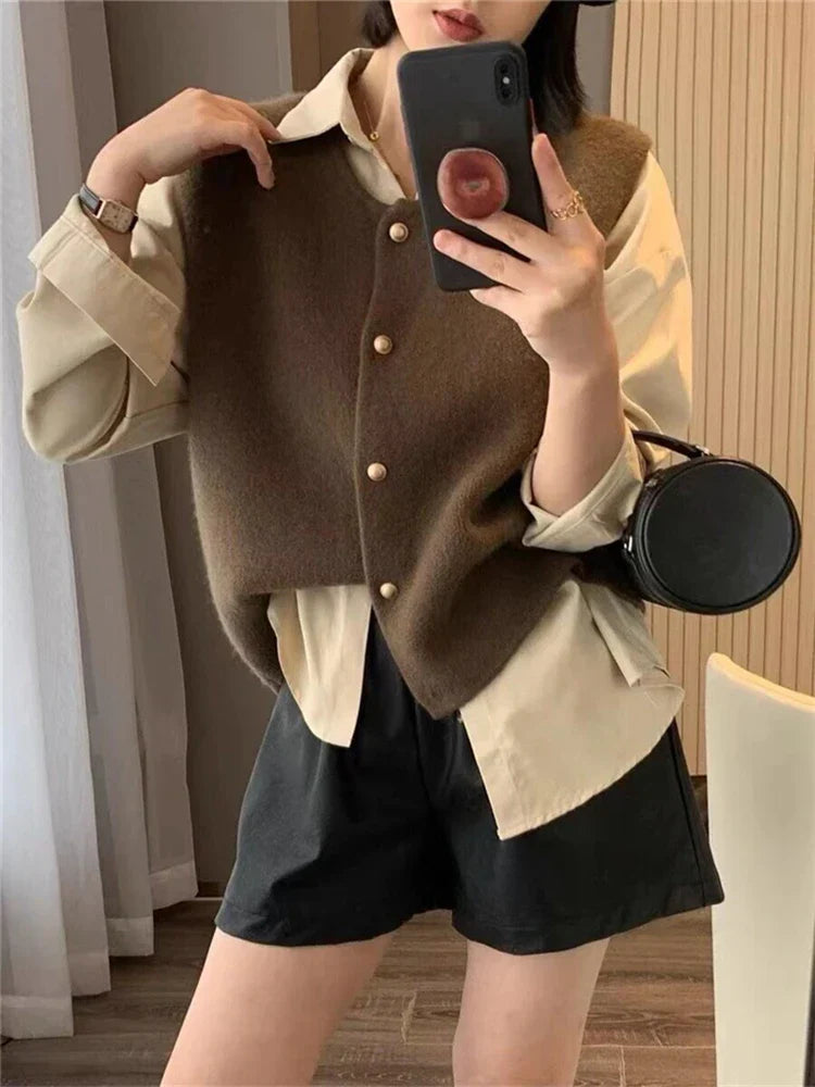 Gilet Femme Classique en Mélange de Coton avec Boutons 2