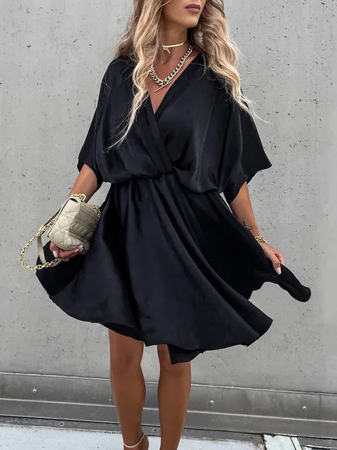 Robe Femme Mini Élégante Polyvalente en Tissu avec Col en V 3