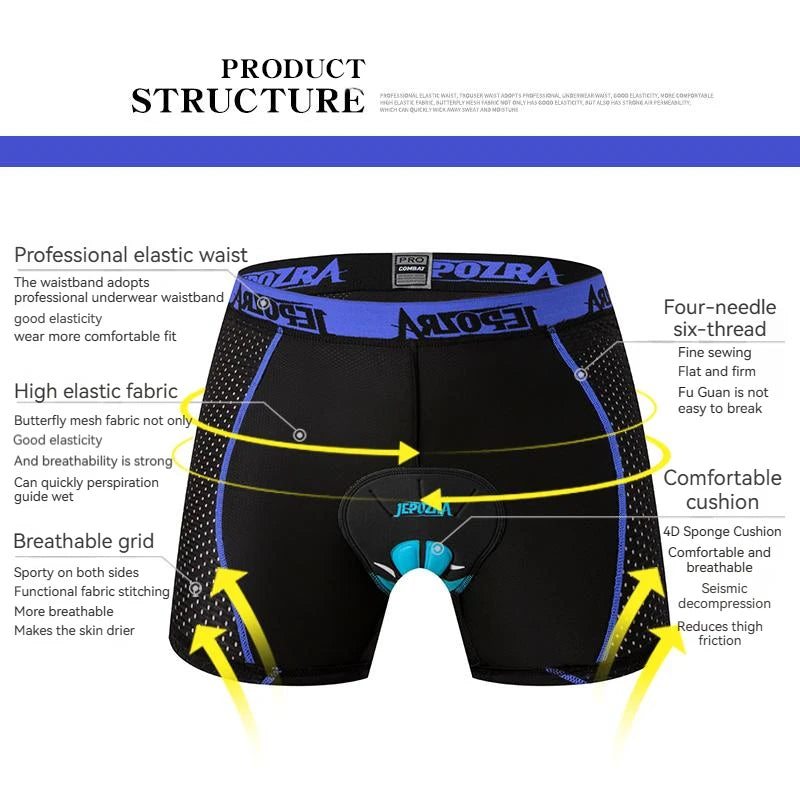 Shorts de Cyclisme pour Hommes avec Coussin 4D en Gel 3