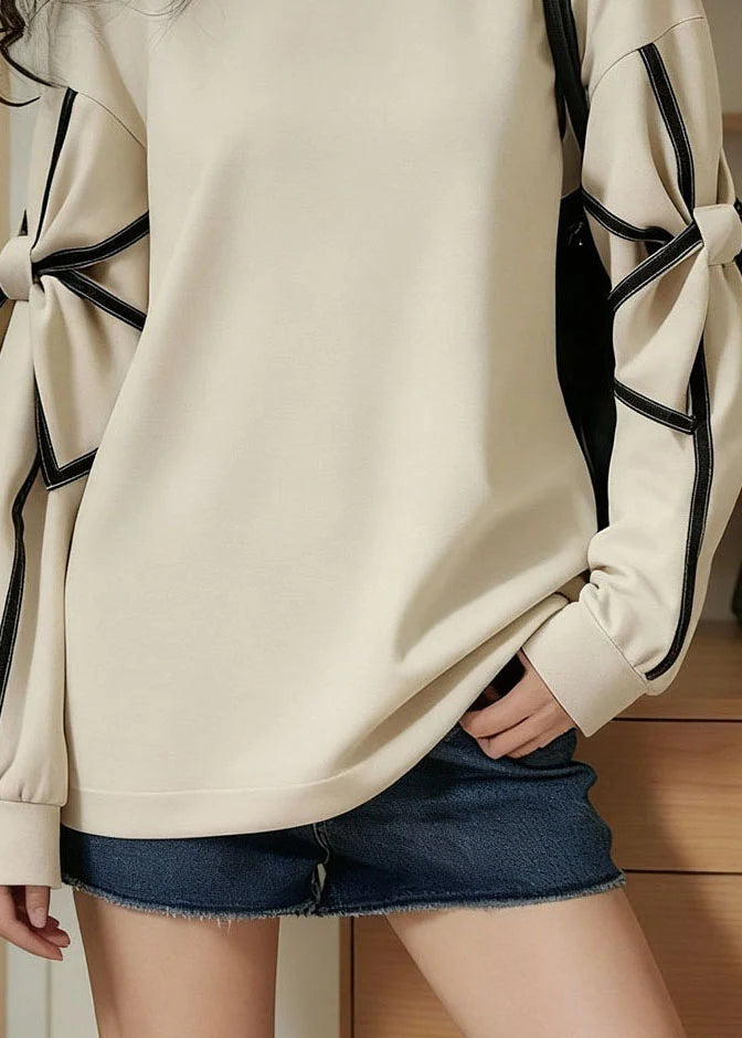 Sweat-shirt Femme Décontracté à Col Rond avec Détail Nœud Papillon 3