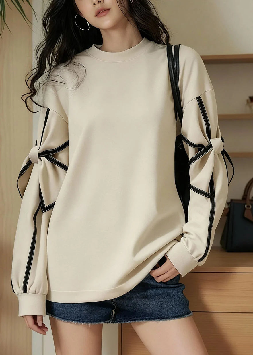 Sweat-shirt Femme Décontracté à Col Rond avec Détail Nœud Papillon 4