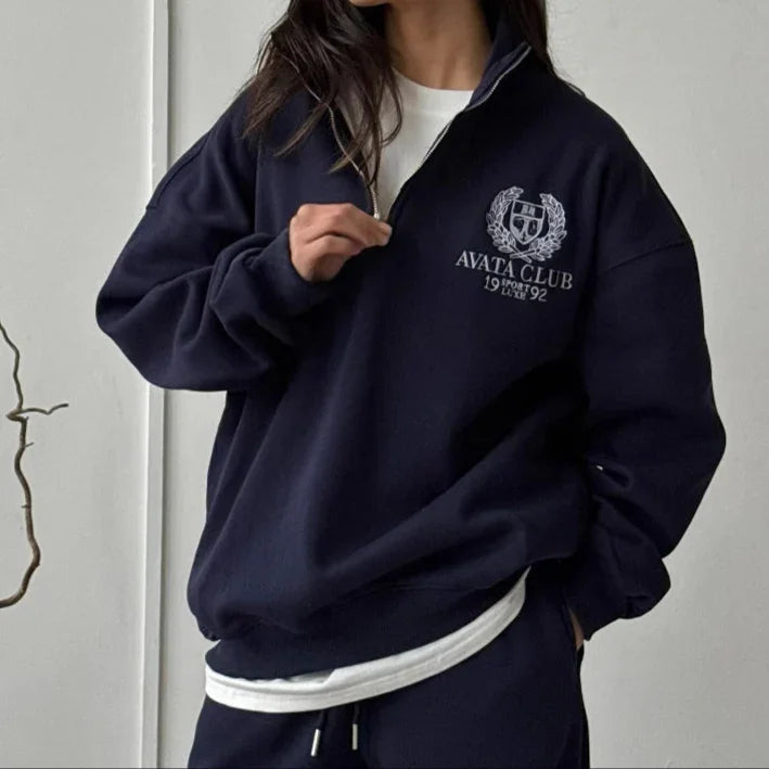 Sweat-shirt Femme Oversize à Demi-Zip 1