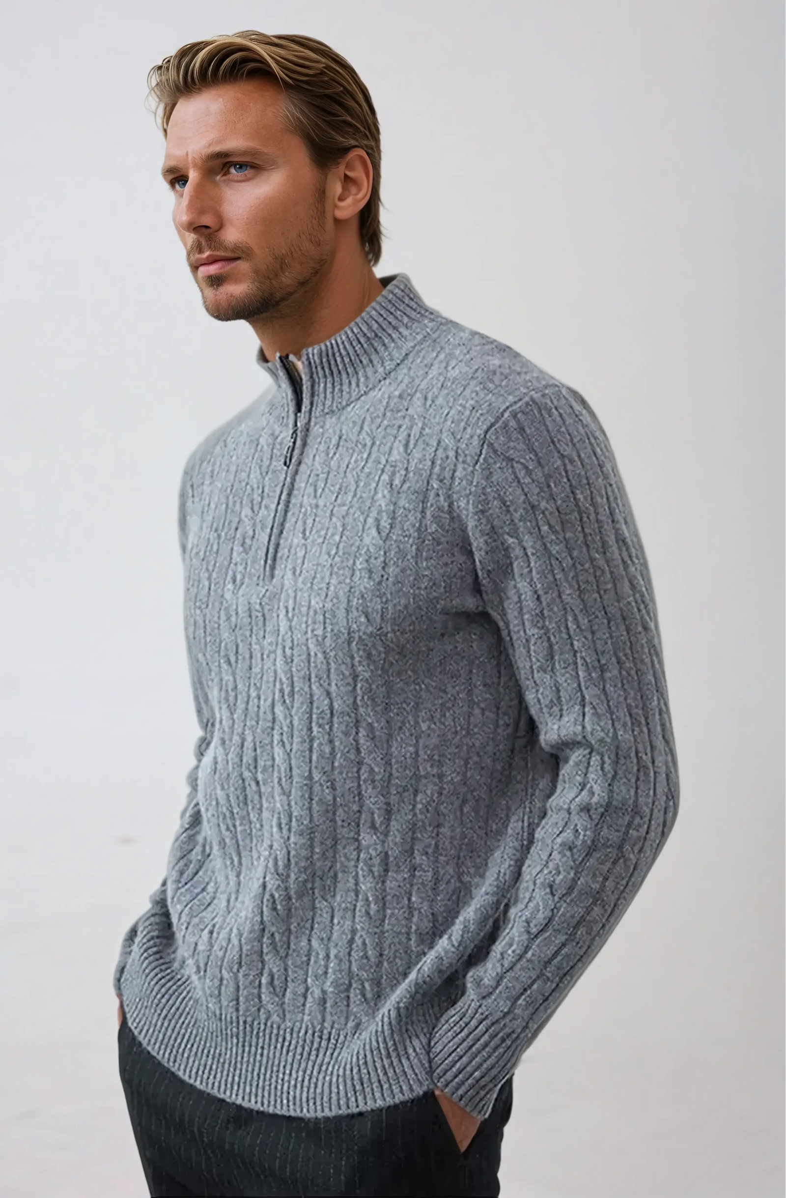 Sweat Shirt Homme Tricot Câble Décontracté 2