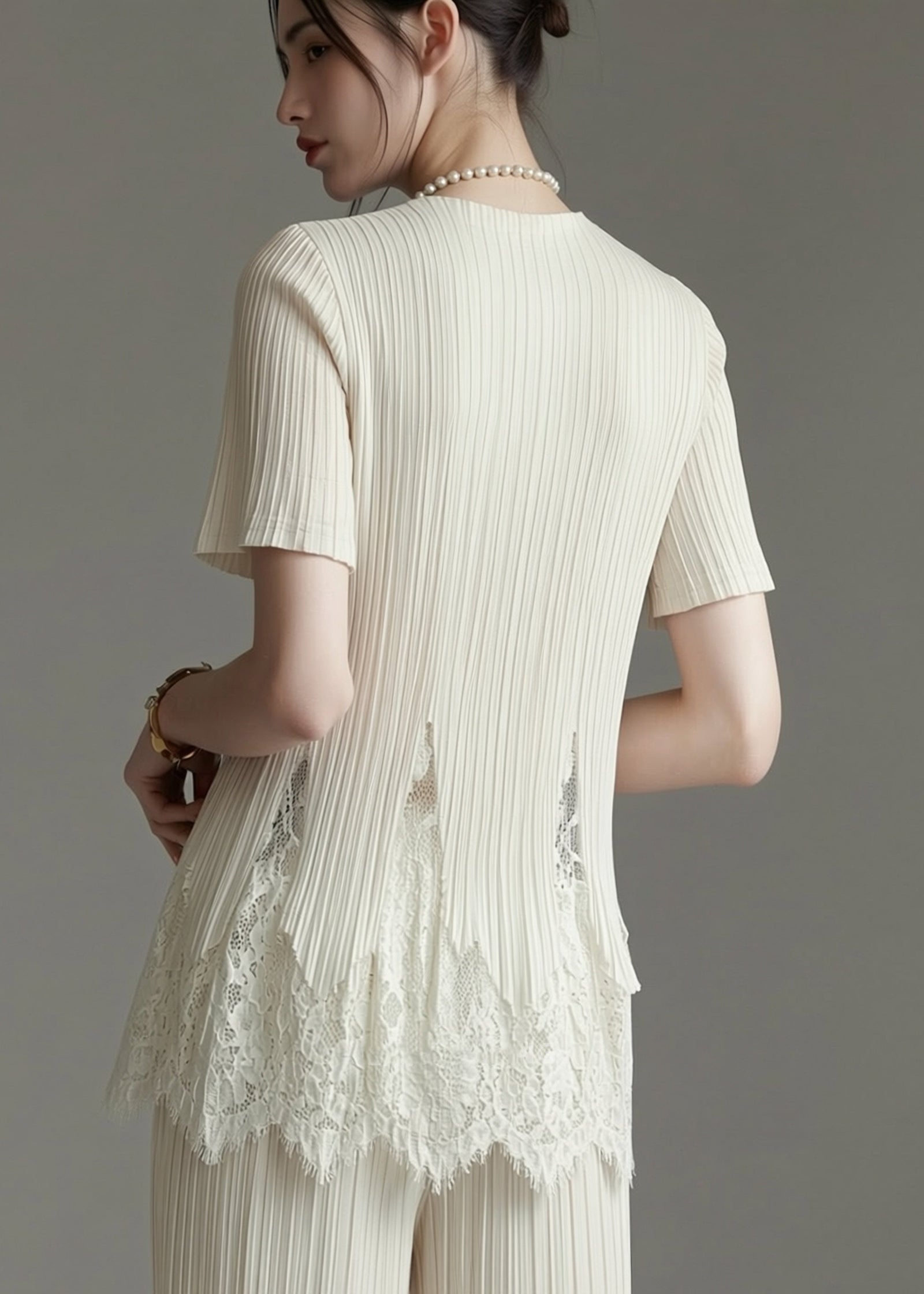 T Shirt Femme Chic à Col Rond en Dentelle Ample 4