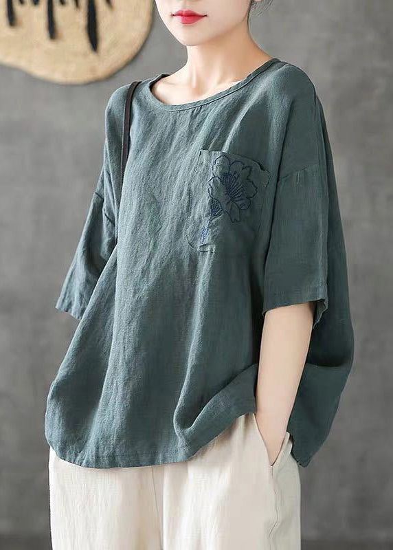 T Shirt Homme Oversize Brodé Col Rond Estival 2