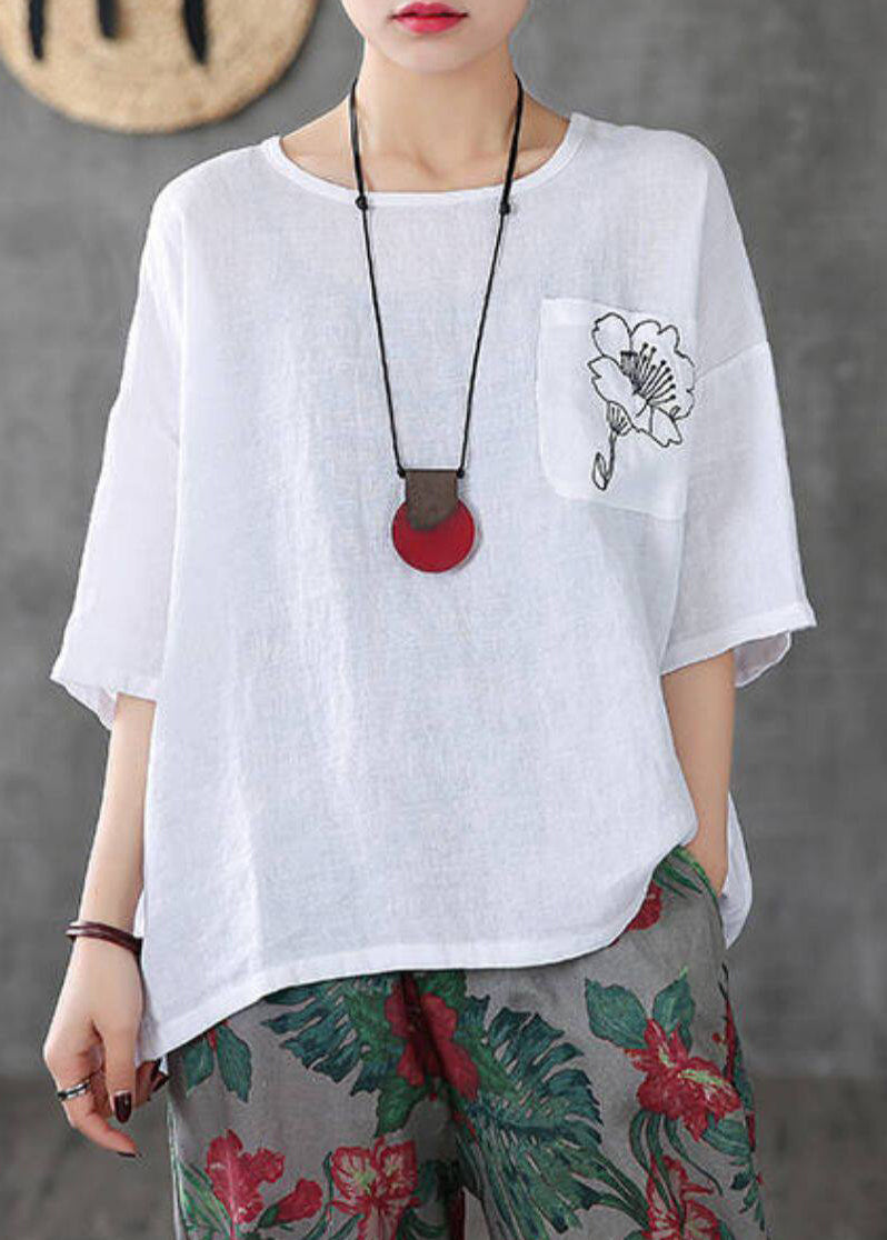 T Shirt Homme Oversize Brodé Col Rond Estival 4