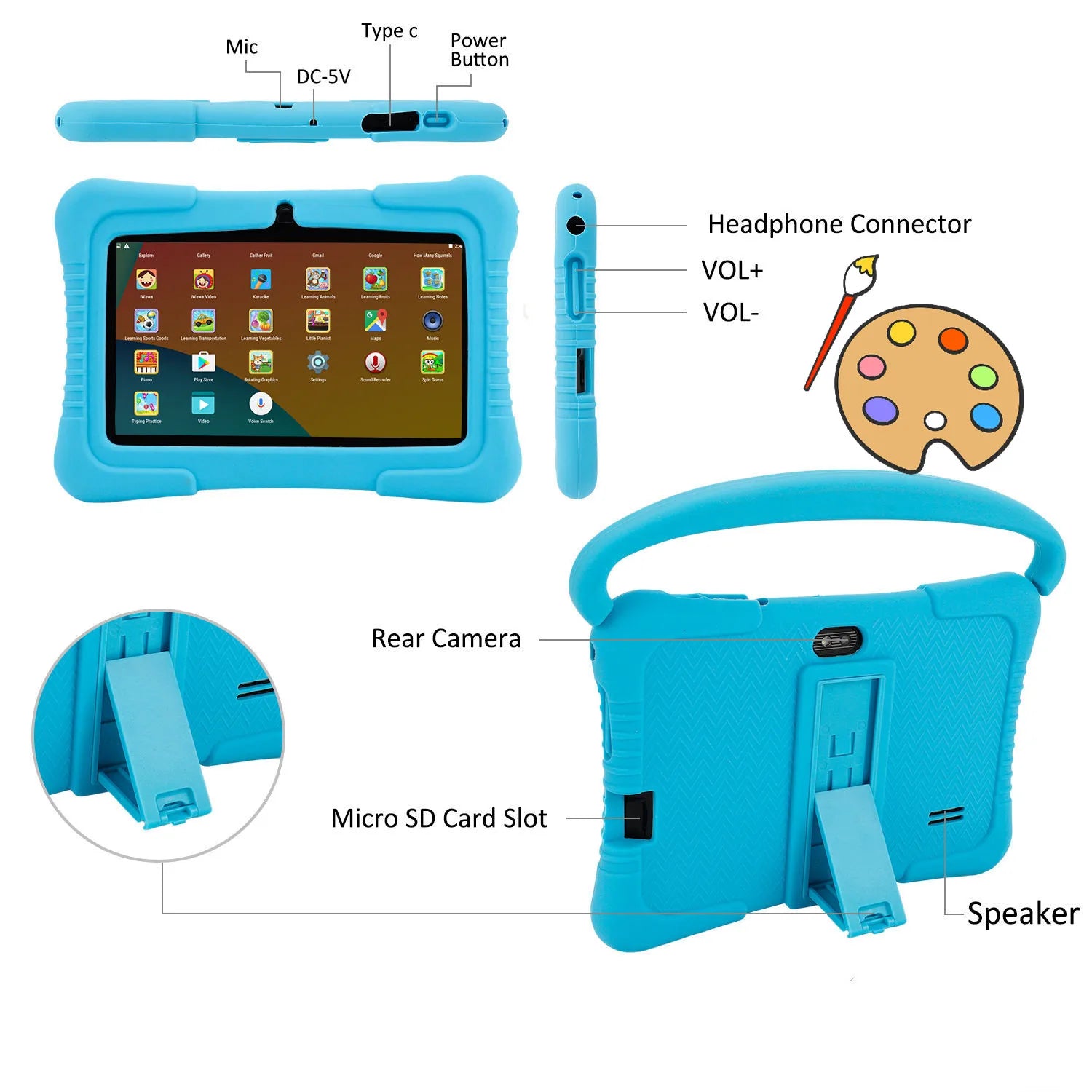 Tablette Enfant 7 Pouces Android 12 Éducative 32GB Écran IPS 4
