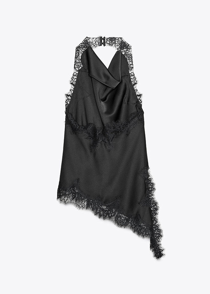Top Femme Asymétrique à Col Licou avec Détails en Dentelle 3