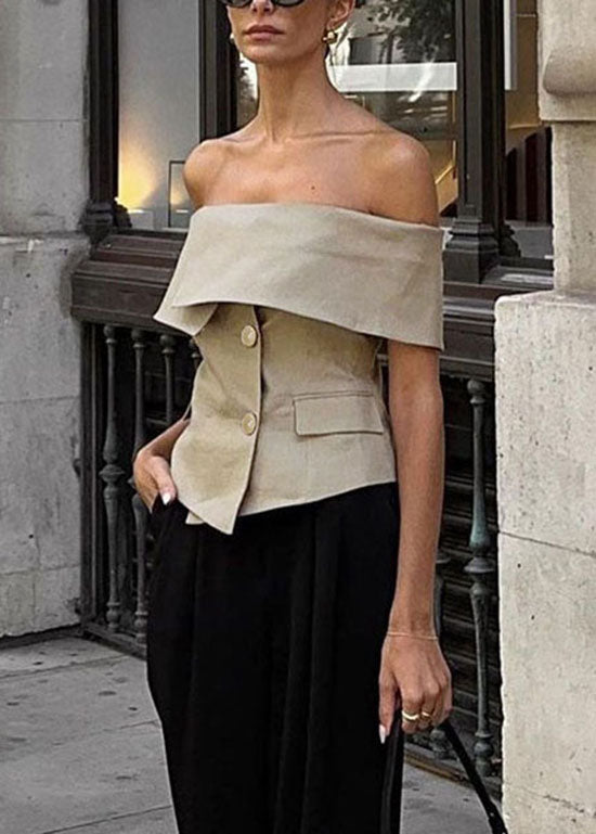 Top Femme Col Slash Épaule Dénudée Boutonné Style Estival 2