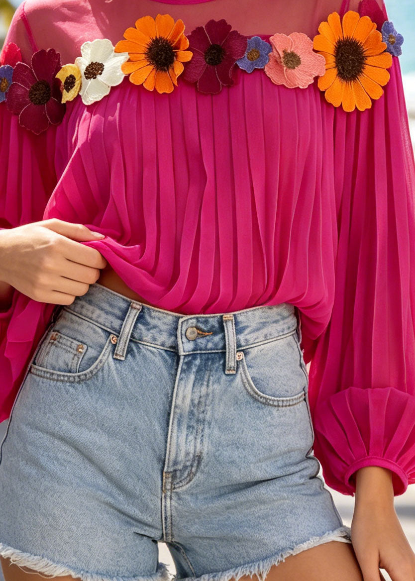 Top Femme Estival Patchwork Oversize à Motif Marguerite 1