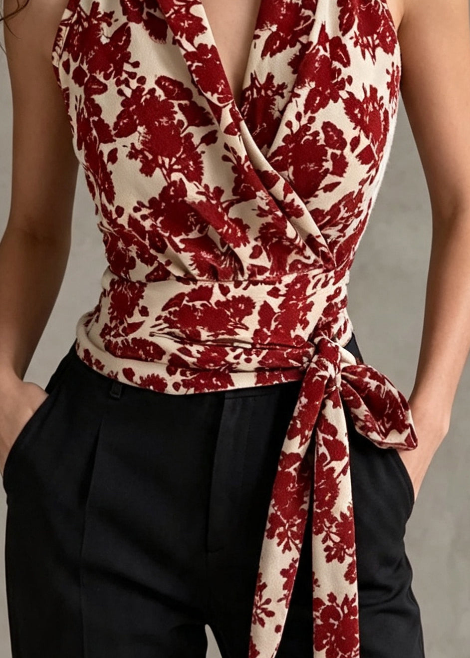 Top Femme Imprimé à Dos Nu Taille Nouée Été 3