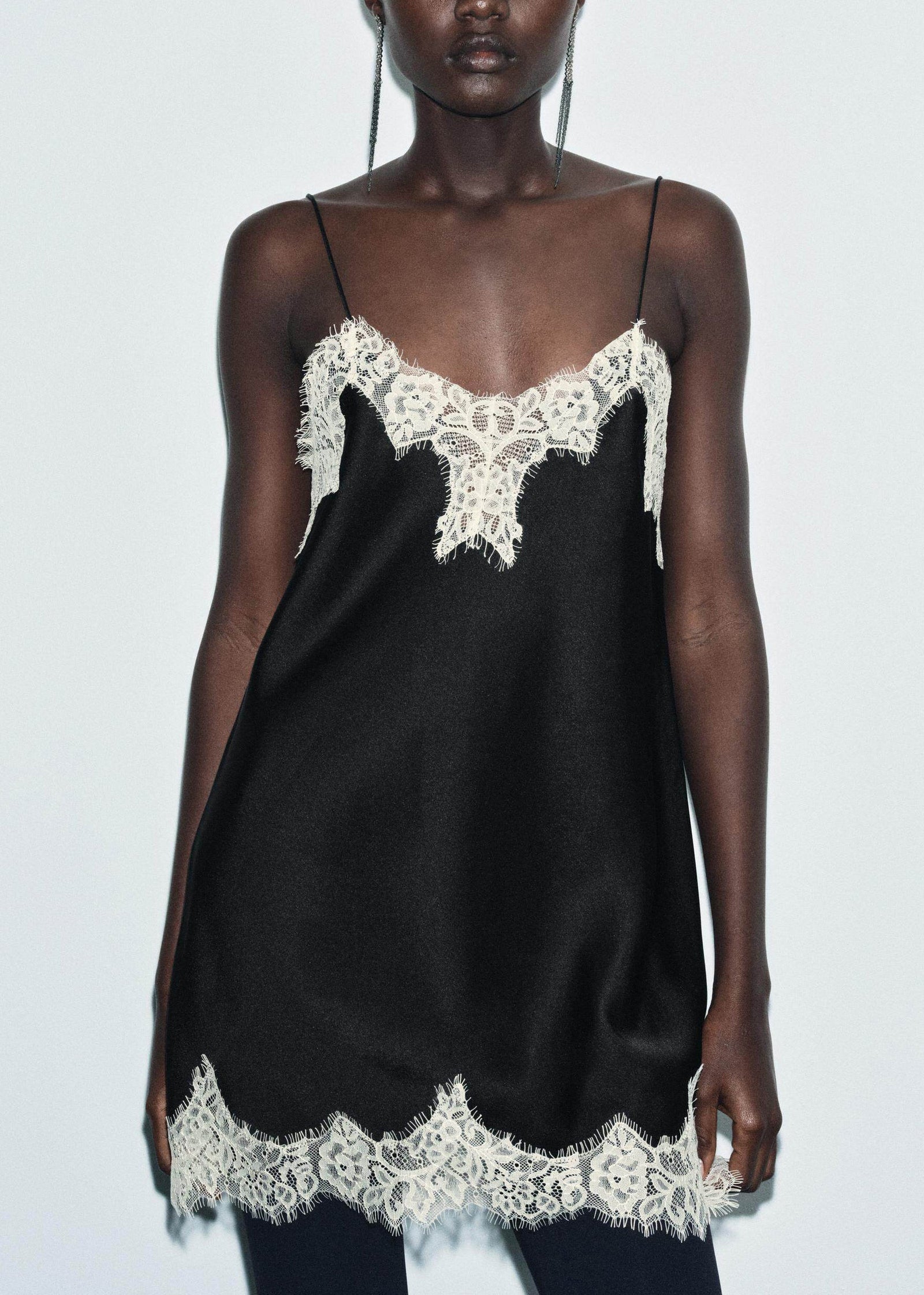 Top Femme Patchwork Dentelle Bretelles Spaghetti 0
