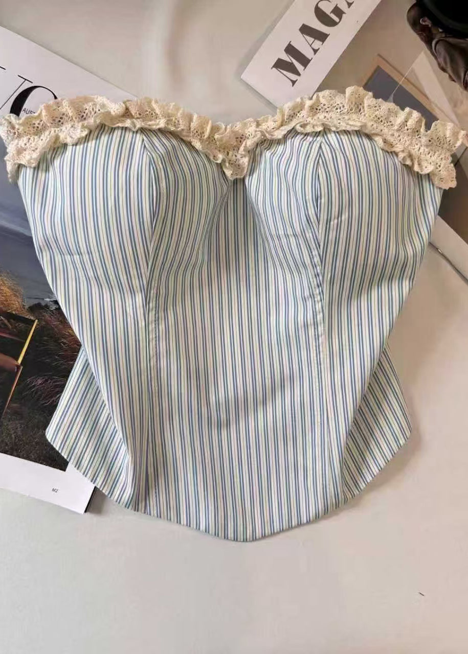 Top Femme Sans Bretelles Style Patchwork à Volants 0