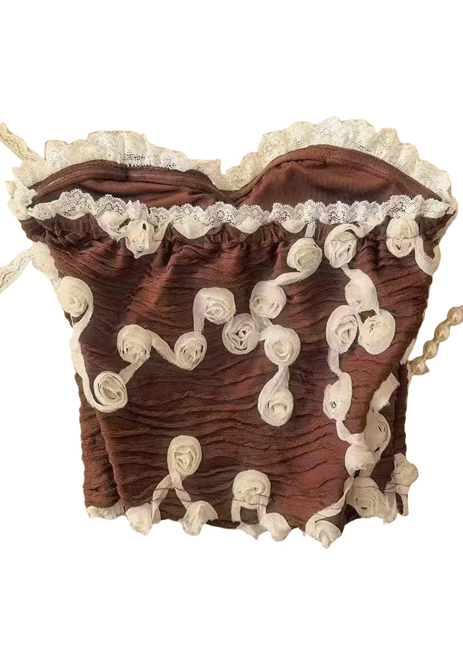 Top Femme Sans Bretelles à Dentelle Florale 0