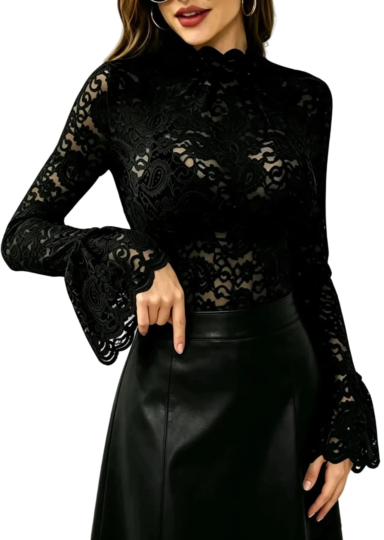 Top Femme Transparent Manches Évasées 0