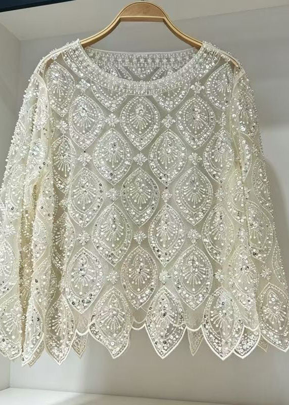 Top Femme Tulle Brodé Perles Style Estival 4