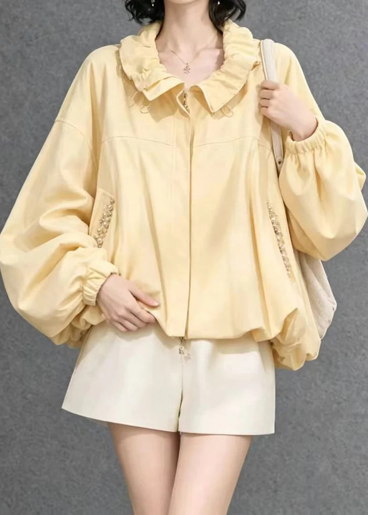 Veste Femme Automne Volants Décontractée avec Poches et Fermeture Éclair 1
