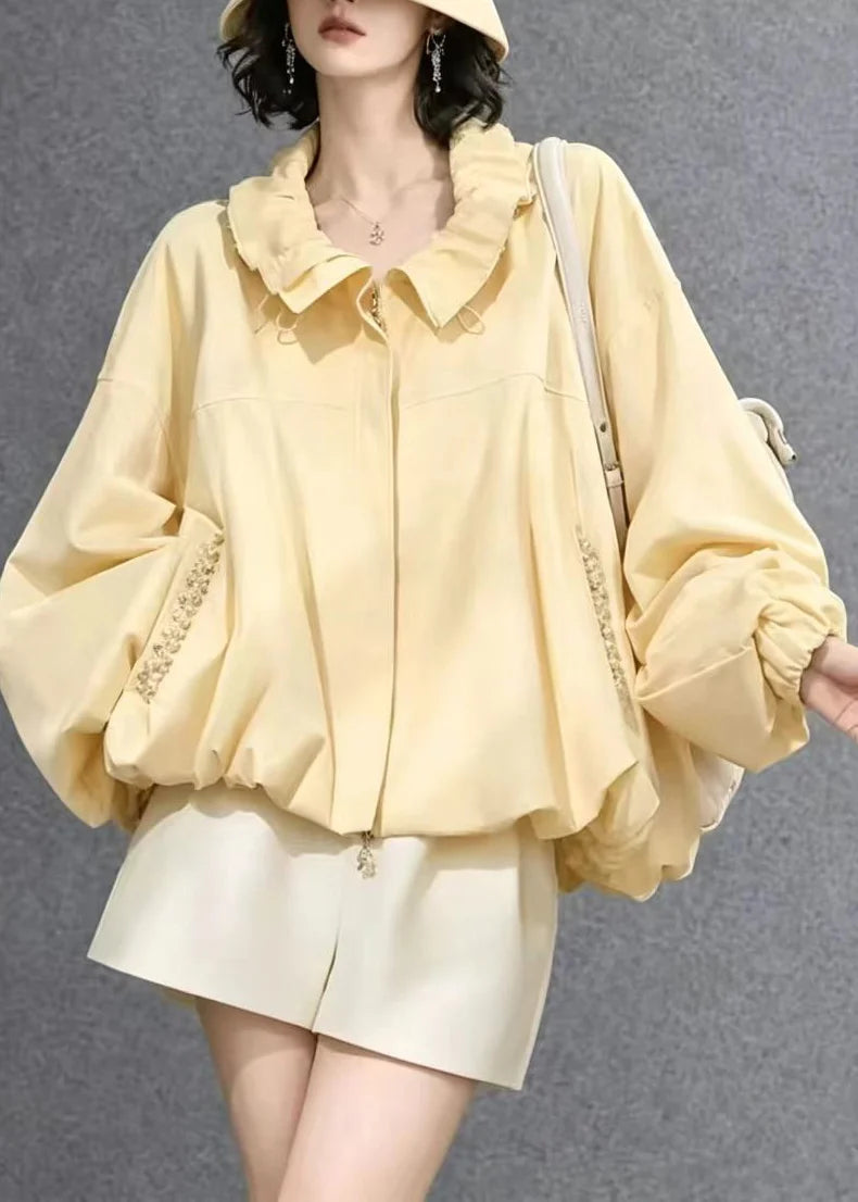 Veste Femme Automne Volants Décontractée avec Poches et Fermeture Éclair 4