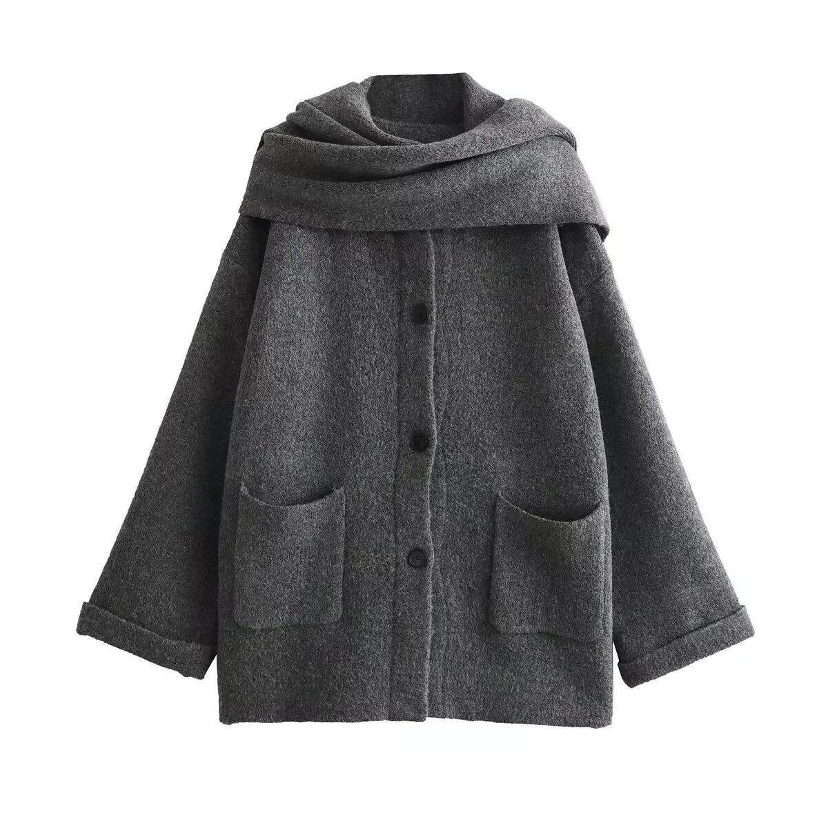 Veste Femme Tricot Moderne avec Écharpe Intégrée 0